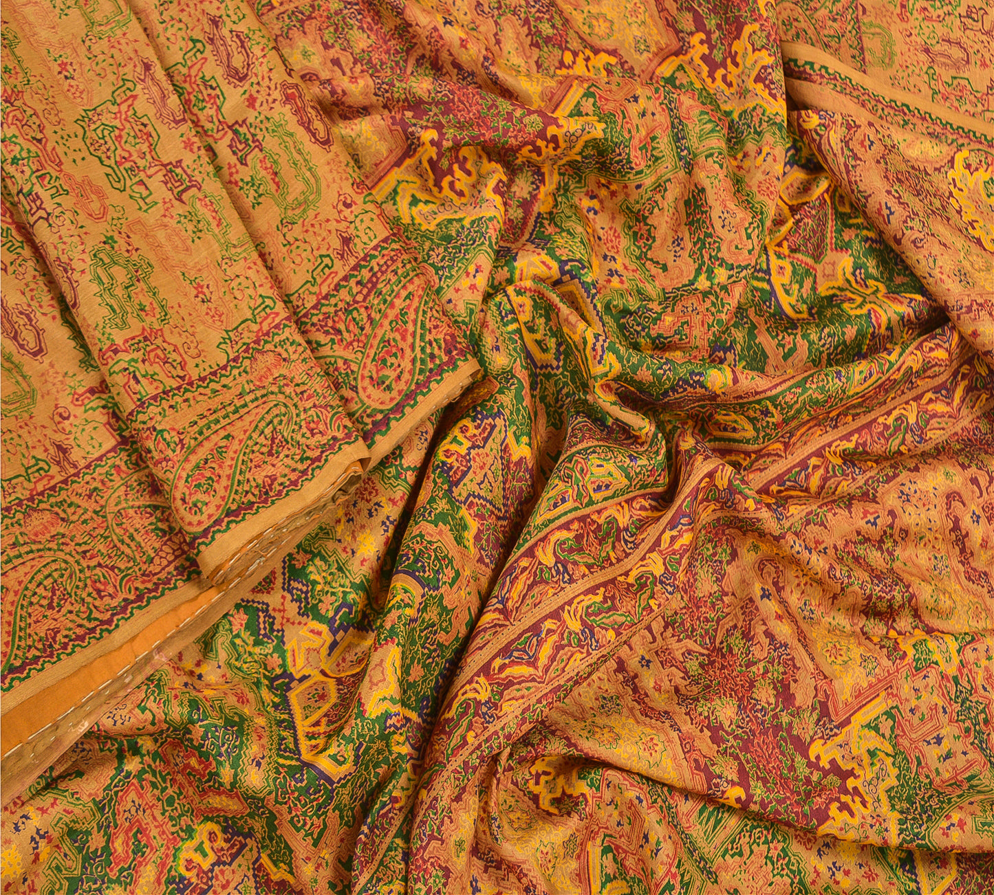 Sanskriti Vintage Brown Sarees 100% Pure Silk Printed Sari Floral Craft Sustainable Fabric