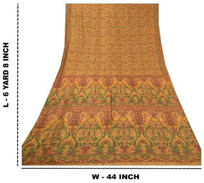 Sanskriti Vintage Brown Sarees 100% Pure Silk Printed Sari Floral Craft Sustainable Fabric