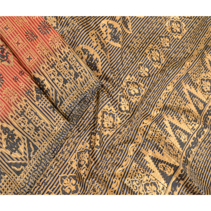 Sanskriti Vintage Red/Black Sarees Art Silk Painted Printed Sari Craft Fabric