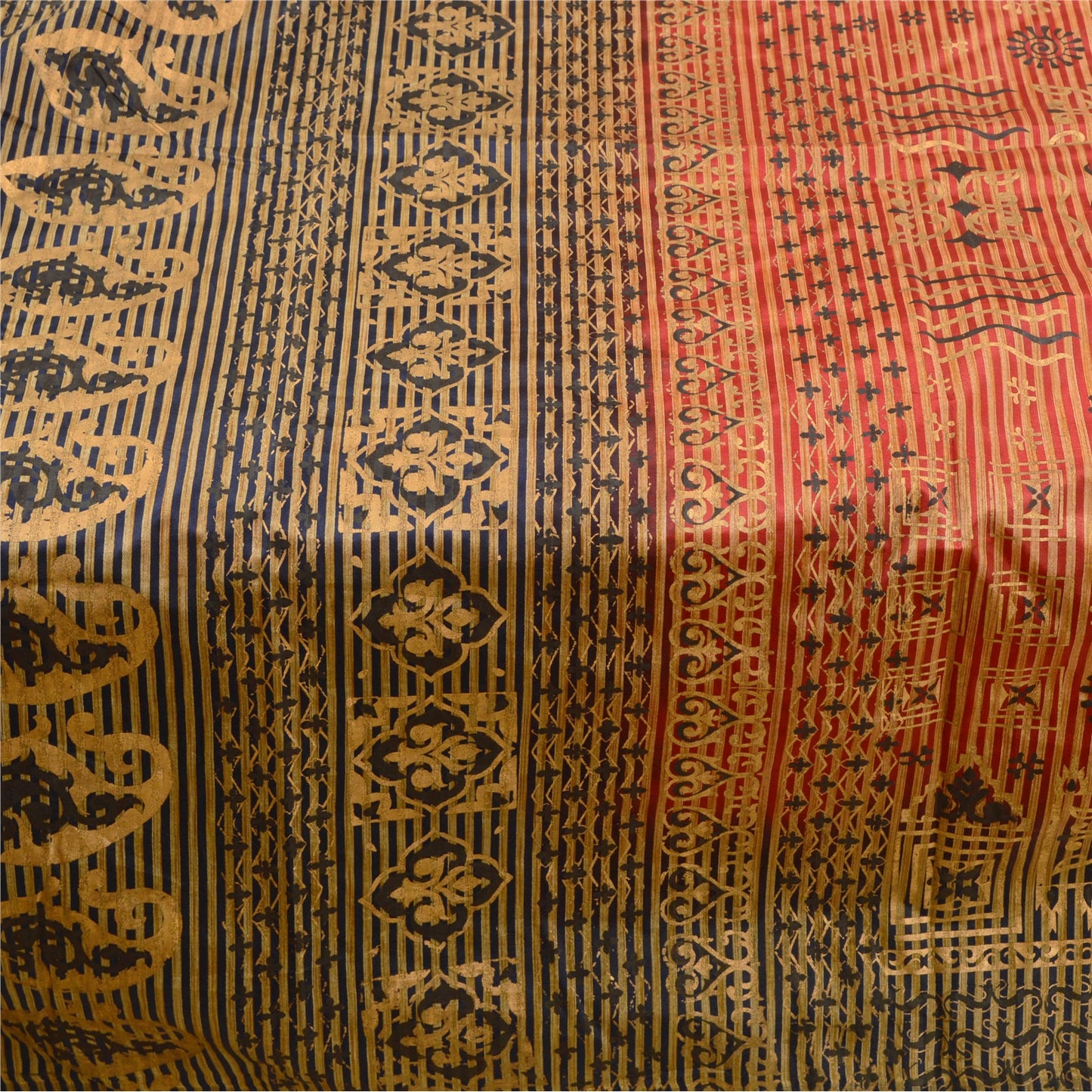 Sanskriti Vintage Red/Black Sarees Art Silk Painted Printed Sari Craft Fabric