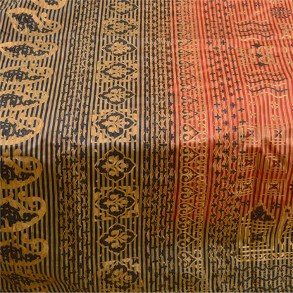 Sanskriti Vintage Red/Black Sarees Art Silk Painted Printed Sari Craft Fabric