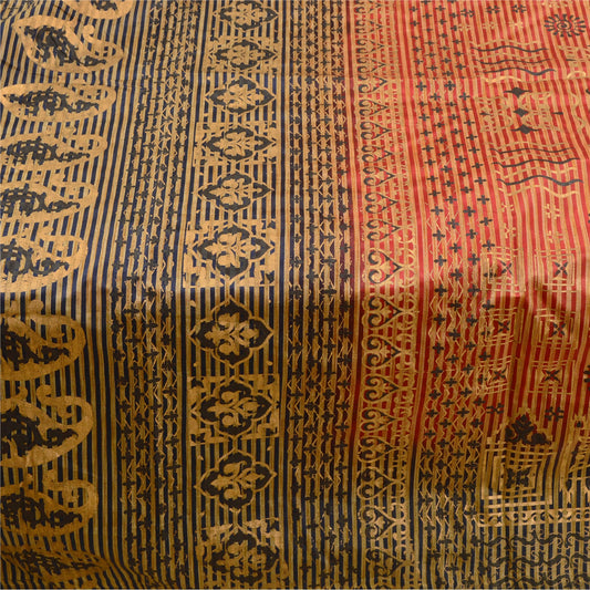 Sanskriti Vintage Red/Black Sarees Art Silk Painted Printed Sari Craft Fabric