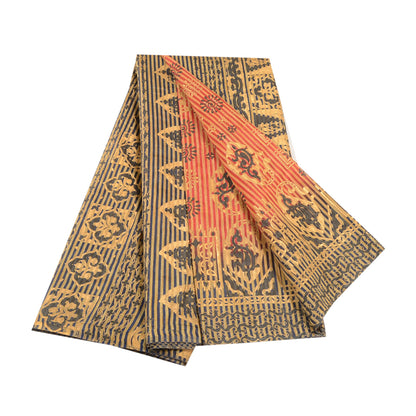 Sanskriti Vintage Red/Black Sarees Art Silk Painted Printed Sari Craft Fabric