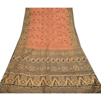 Sanskriti Vintage Red/Black Sarees Art Silk Painted Printed Sari Craft Fabric