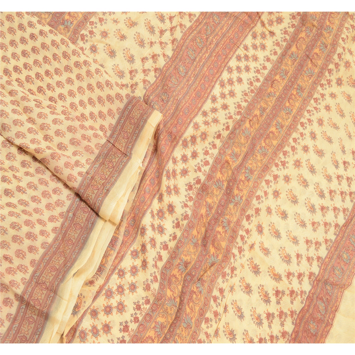 Sanskriti Vintage Dusty Pink Sarees Blend Silk Printed Sari Floral Craft Fabric