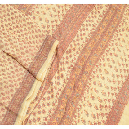 Sanskriti Vintage Dusty Pink Sarees Blend Silk Printed Sari Floral Craft Fabric