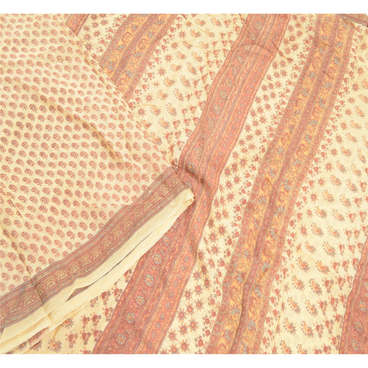 Sanskriti Vintage Dusty Pink Sarees Blend Silk Printed Sari Floral Craft Fabric