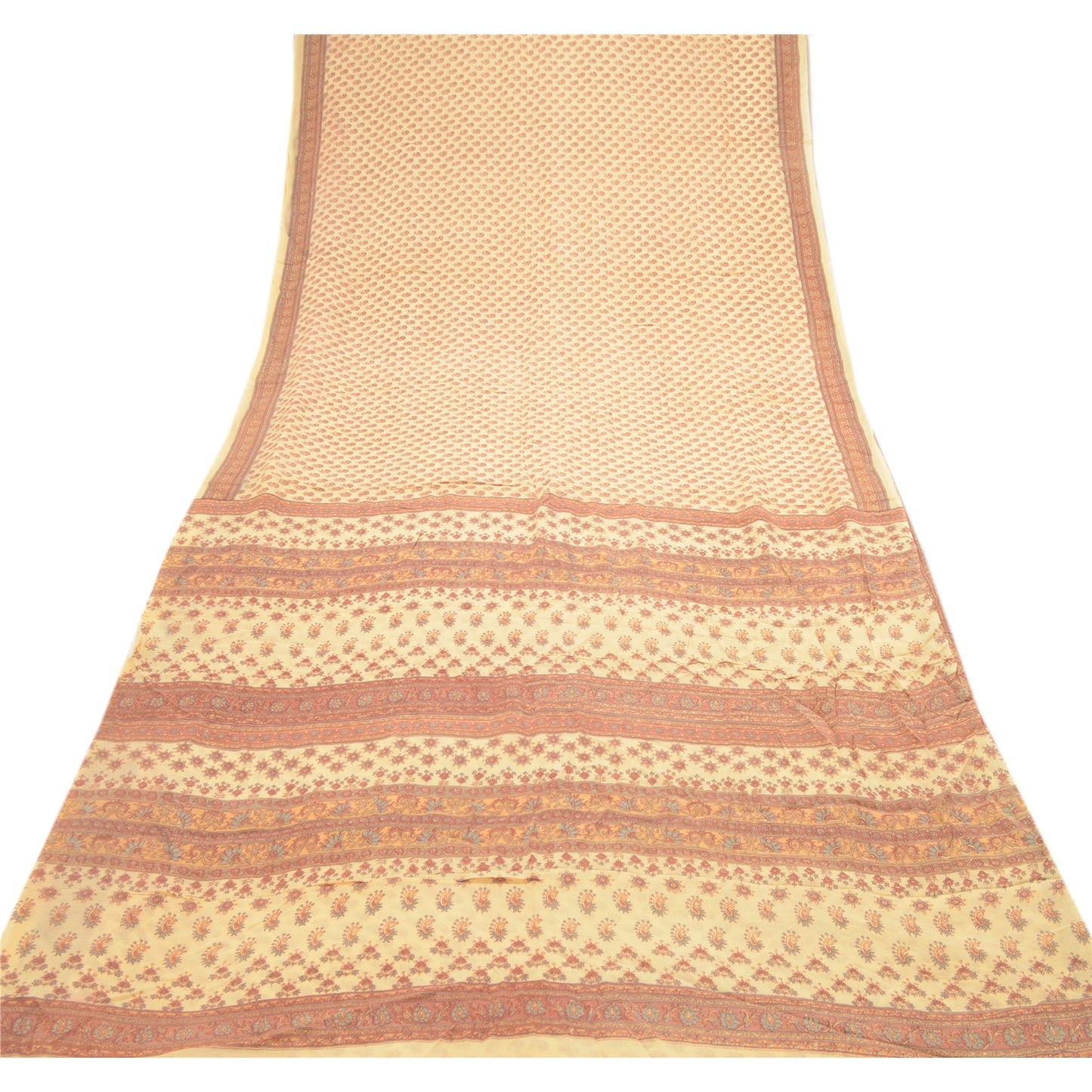 Sanskriti Vintage Dusty Pink Sarees Blend Silk Printed Sari Floral Craft Fabric