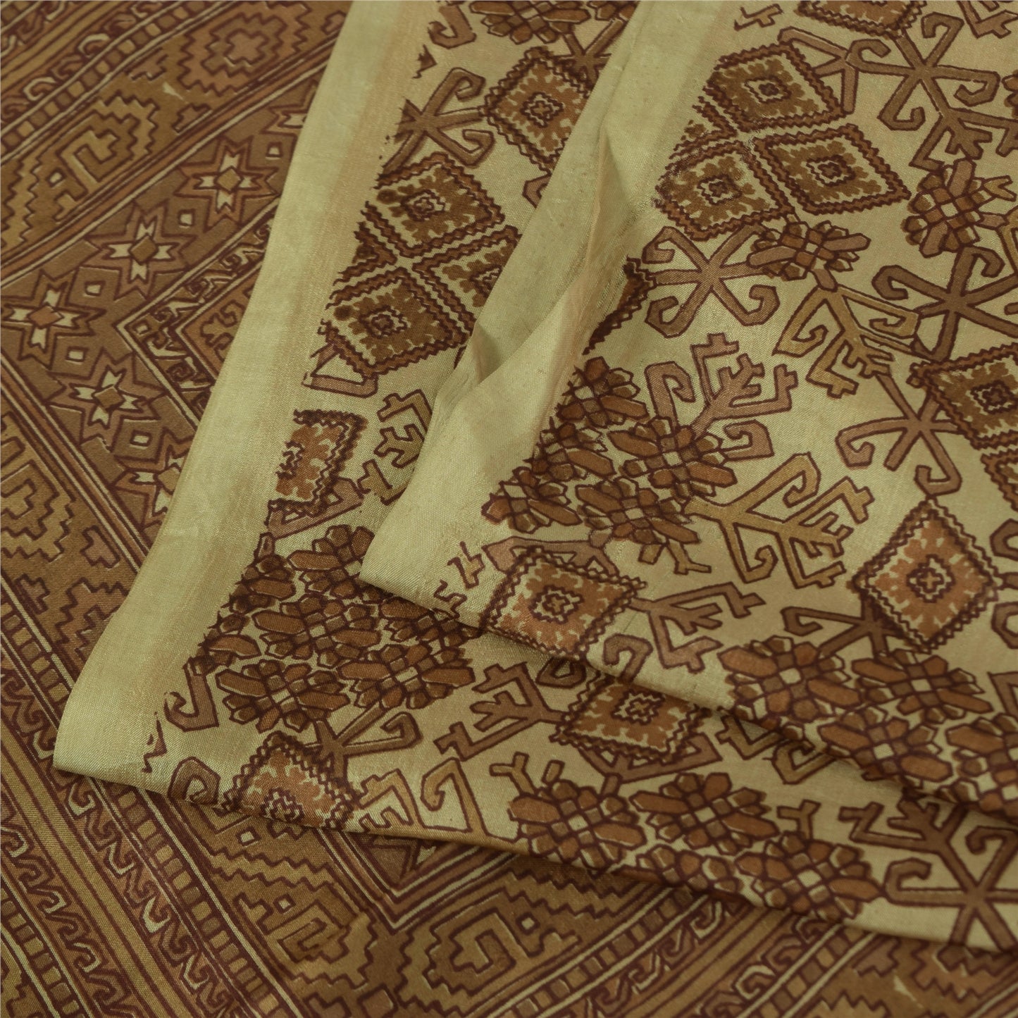 Sanskriti Vintage Brown Indian Sarees Pure Silk Printed Sari Soft Craft Fabric