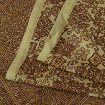 Sanskriti Vintage Brown Indian Sarees Pure Silk Printed Sari Soft Craft Fabric