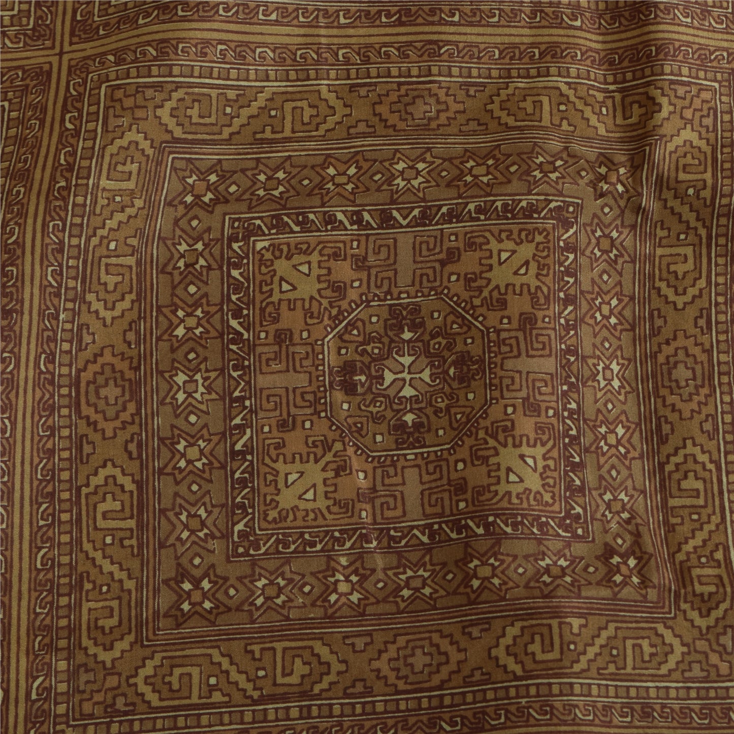 Sanskriti Vintage Brown Indian Sarees Pure Silk Printed Sari Soft Craft Fabric