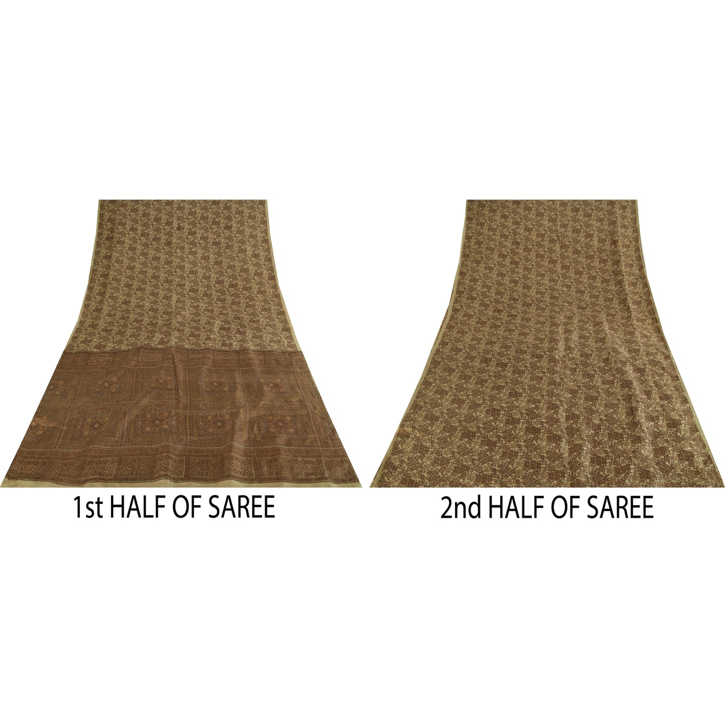 Sanskriti Vintage Brown Indian Sarees Pure Silk Printed Sari Soft Craft Fabric