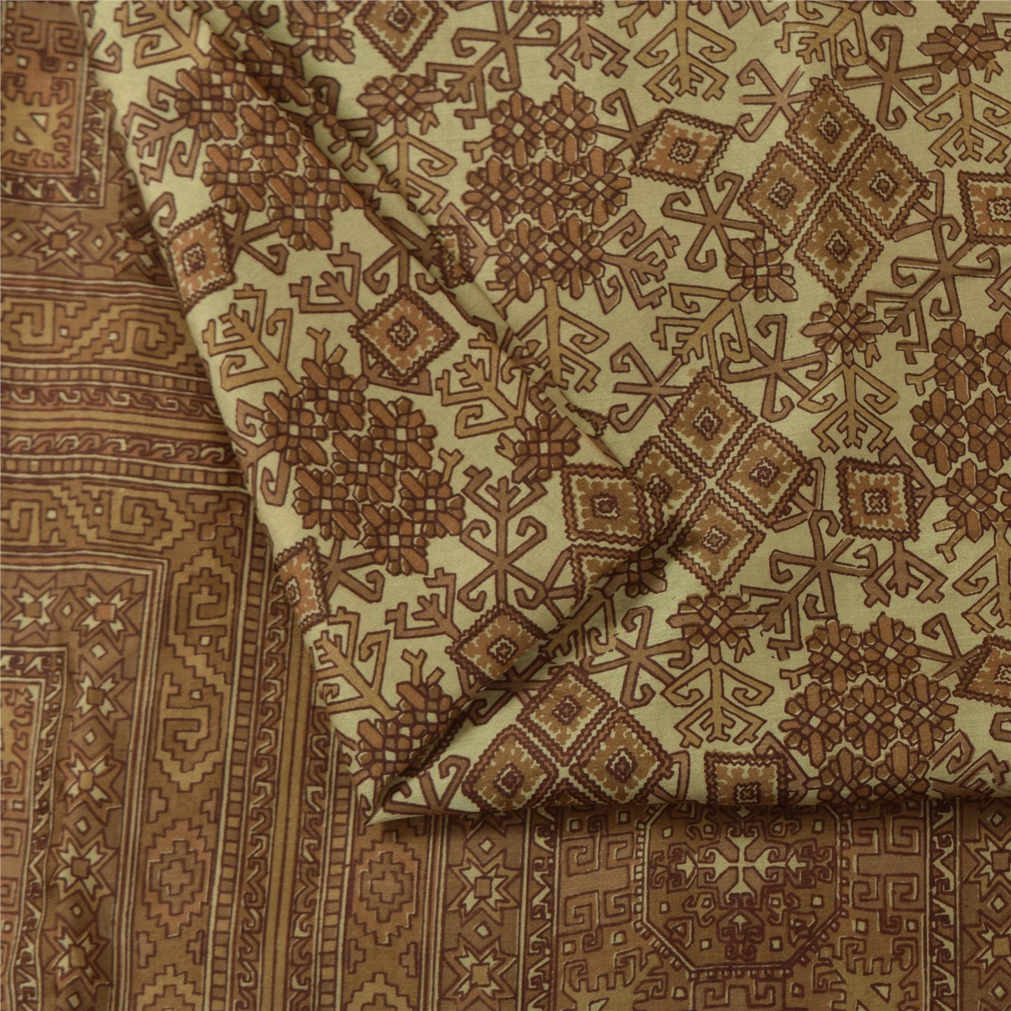 Sanskriti Vintage Brown Indian Sarees Pure Silk Printed Sari Soft Craft Fabric