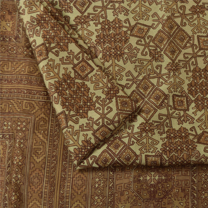 Sanskriti Vintage Brown Indian Sarees Pure Silk Printed Sari Soft Craft Fabric