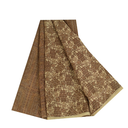 Sanskriti Vintage Brown Indian Sarees Pure Silk Printed Sari Soft Craft Fabric