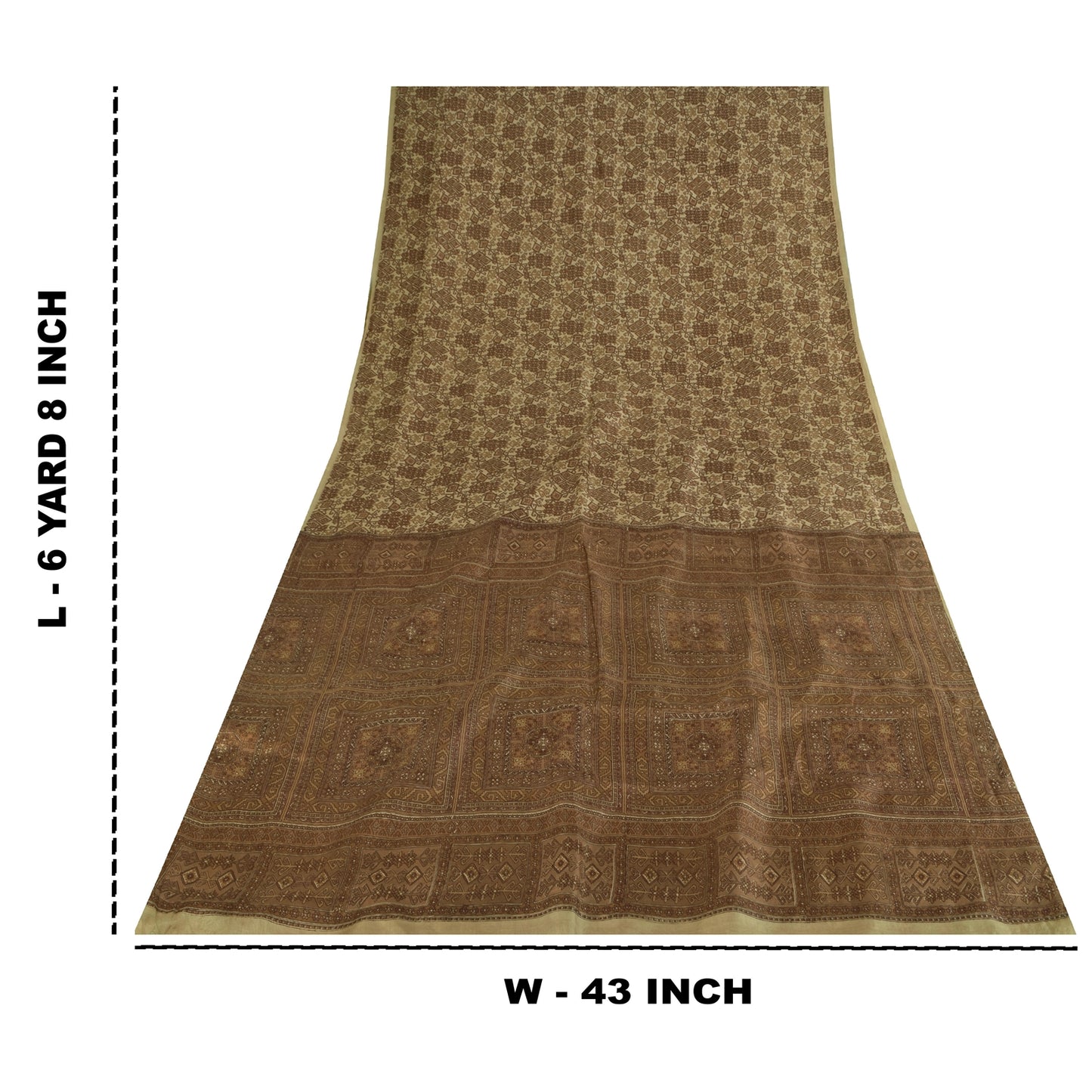 Sanskriti Vintage Brown Indian Sarees Pure Silk Printed Sari Soft Craft Fabric