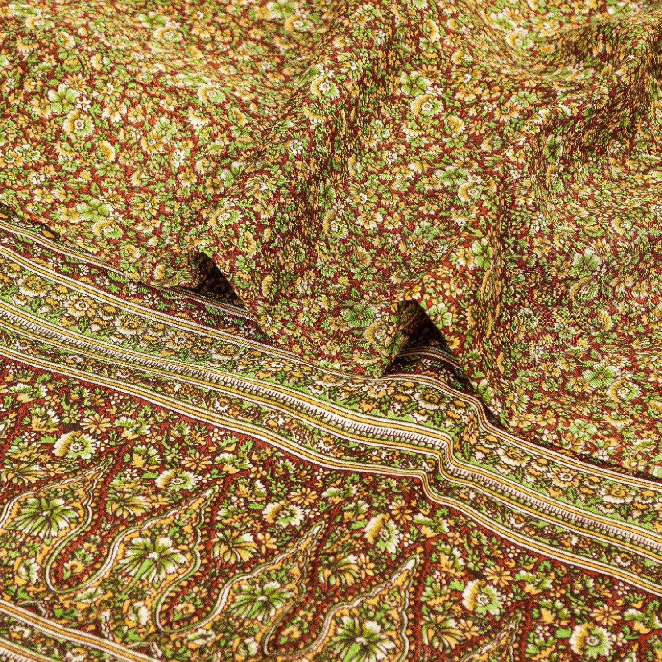 Sanskriti Vintage Dark Red Indian Pure Silk Printed Sarees Sari Soft 5yd Sustainable Fabric