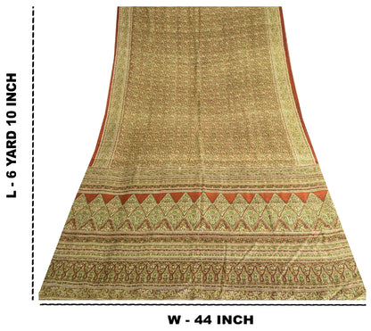 Sanskriti Vintage Dark Red Indian Pure Silk Printed Sarees Sari Soft 5yd Sustainable Fabric