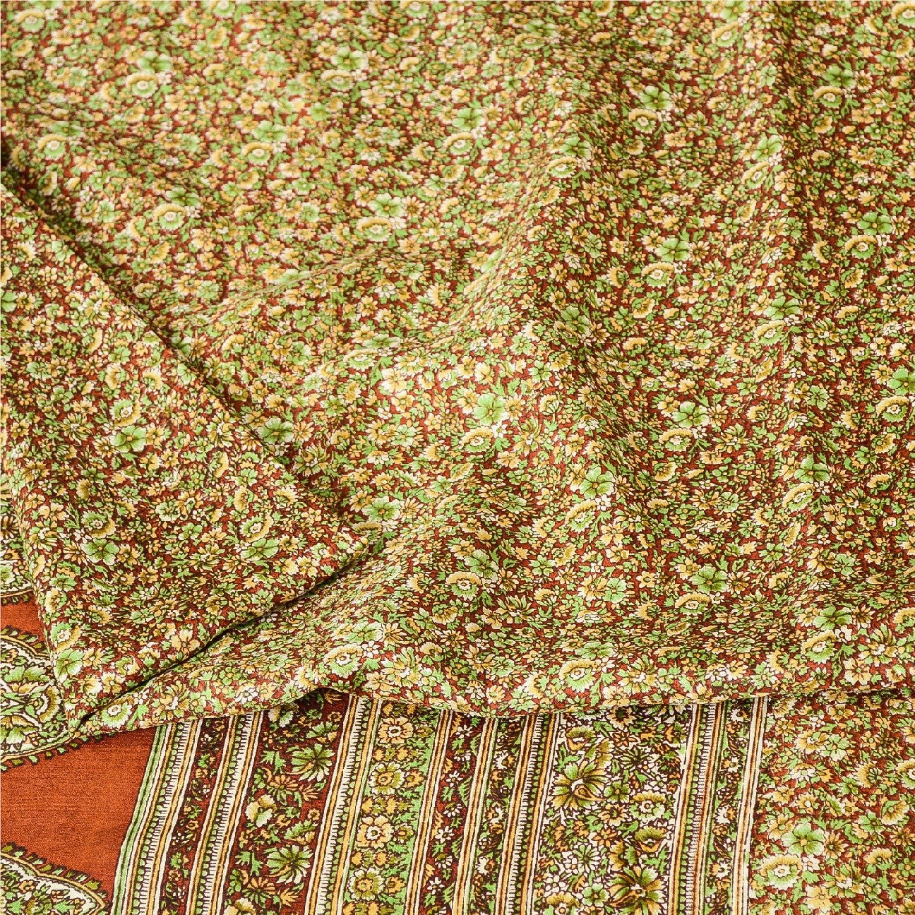 Sanskriti Vintage Dark Red Indian Pure Silk Printed Sarees Sari Soft 5yd Sustainable Fabric