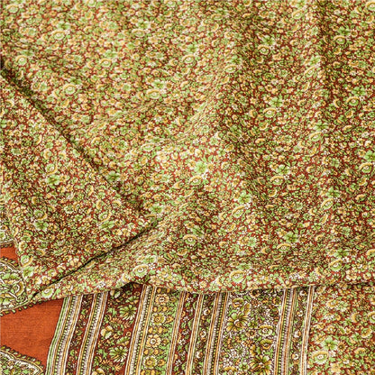 Sanskriti Vintage Dark Red Indian Pure Silk Printed Sarees Sari Soft 5yd Sustainable Fabric