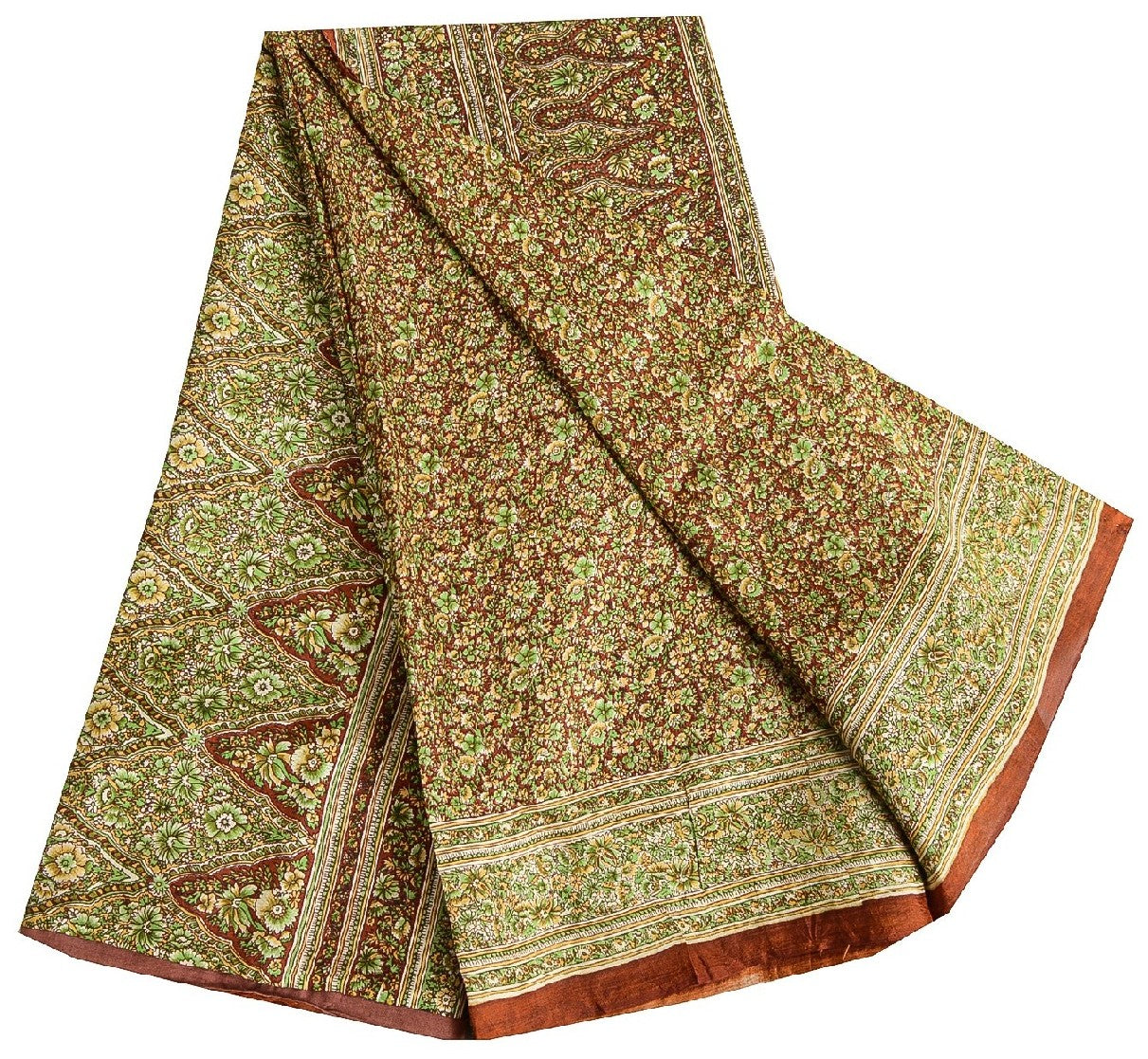 Sanskriti Vintage Dark Red Indian Pure Silk Printed Sarees Sari Soft 5yd Sustainable Fabric