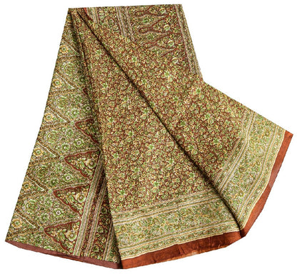 Sanskriti Vintage Dark Red Indian Pure Silk Printed Sarees Sari Soft 5yd Sustainable Fabric