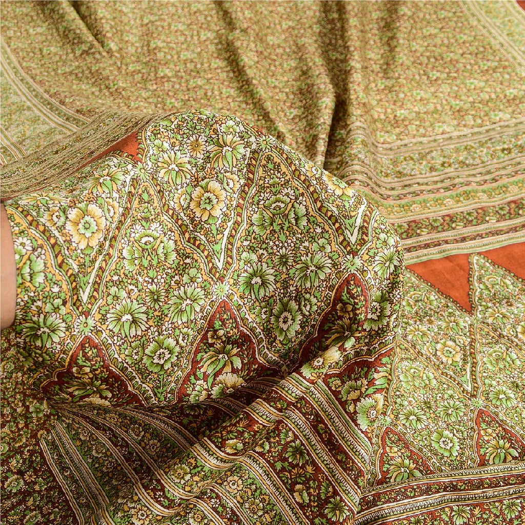 Sanskriti Vintage Dark Red Indian Pure Silk Printed Sarees Sari Soft 5yd Sustainable Fabric