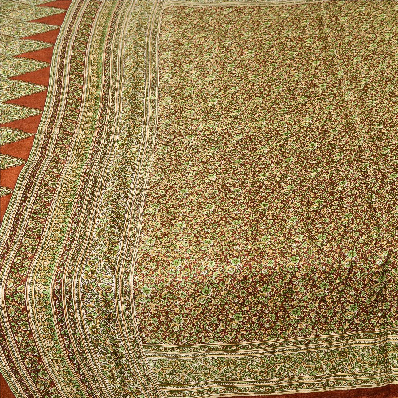 Sanskriti Vintage Dark Red Indian Pure Silk Printed Sarees Sari Soft 5yd Sustainable Fabric