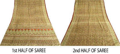 Sanskriti Vintage Dark Red Indian Pure Silk Printed Sarees Sari Soft 5yd Sustainable Fabric