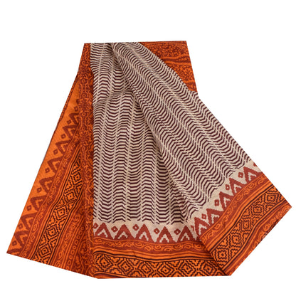 Sanskriti Vintage Ivory Indian Pure Silk Sarees Printed Sari 6 yd Craft Fabric