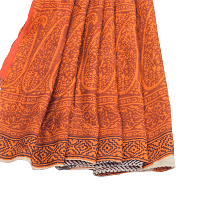 Sanskriti Vintage Ivory Indian Pure Silk Sarees Printed Sari 6 yd Craft Fabric