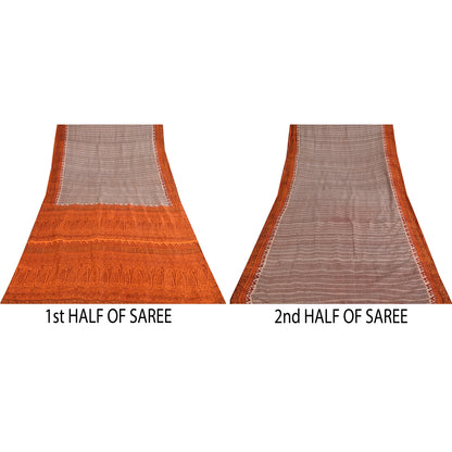 Sanskriti Vintage Ivory Indian Pure Silk Sarees Printed Sari 6 yd Craft Fabric