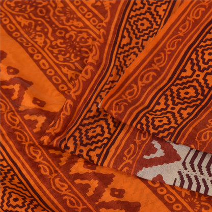 Sanskriti Vintage Ivory Indian Pure Silk Sarees Printed Sari 6 yd Craft Fabric