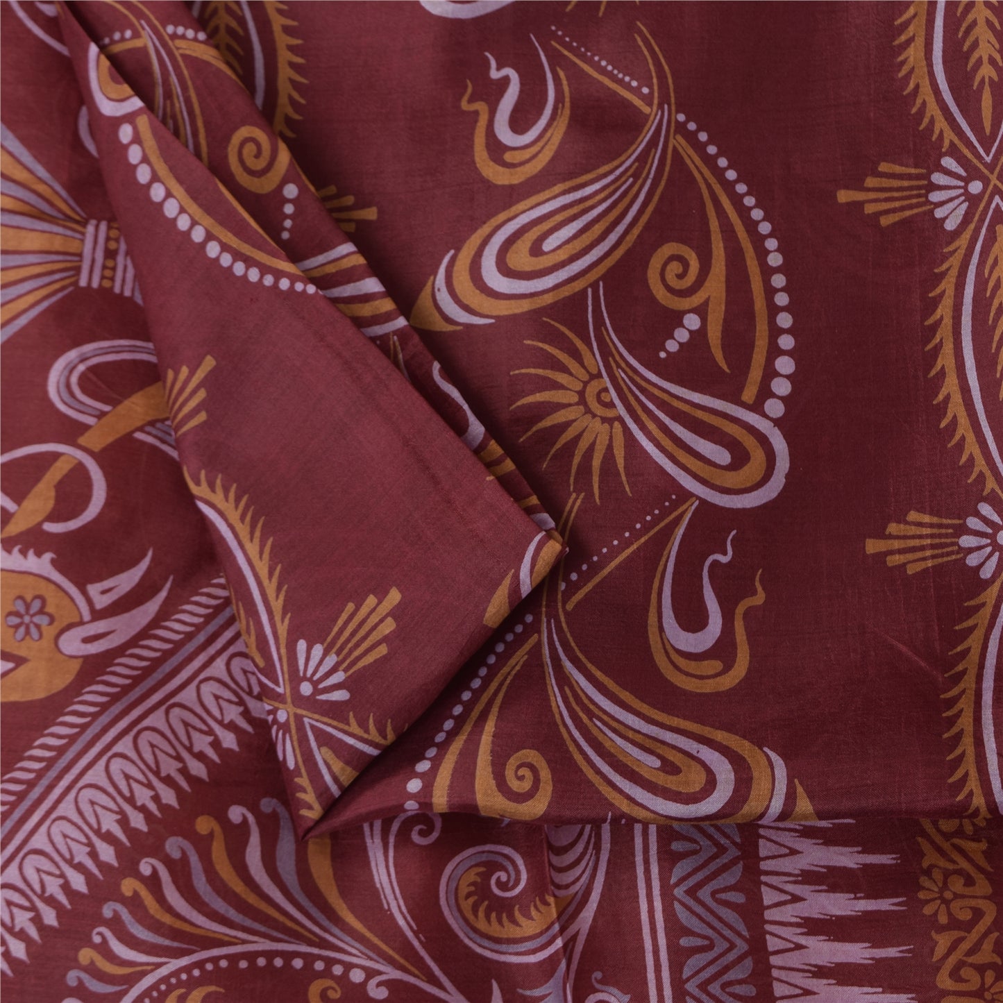 Sanskriti Vintage Orange/Red Pure Silk Sarees Human Animal Printed Sari Fabric