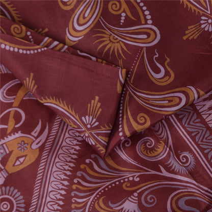 Sanskriti Vintage Orange/Red Pure Silk Sarees Human Animal Printed Sari Fabric