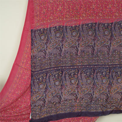 Sanskriti Vintage Hot Pink/Blue Pure Silk Sarees Printed Sari Craft Sustainable Fabric