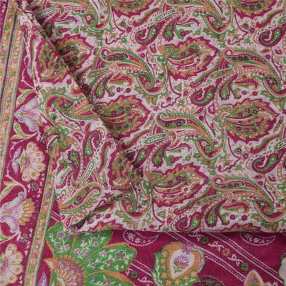 Sanskriti Vintage Pink Indian Blend Silk Sarees Printed Sari 6yd Craft Fabric