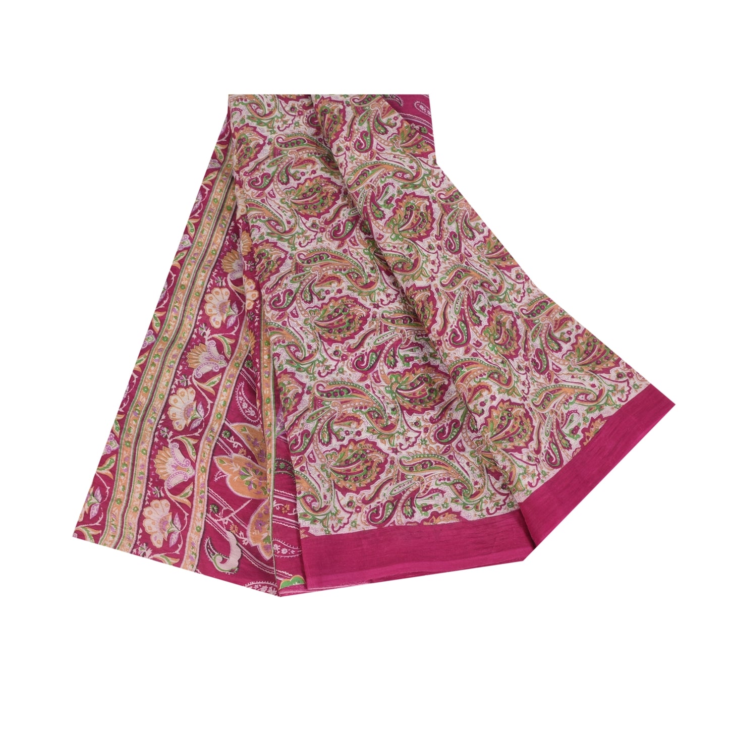 Sanskriti Vintage Pink Indian Blend Silk Sarees Printed Sari 6yd Craft Fabric