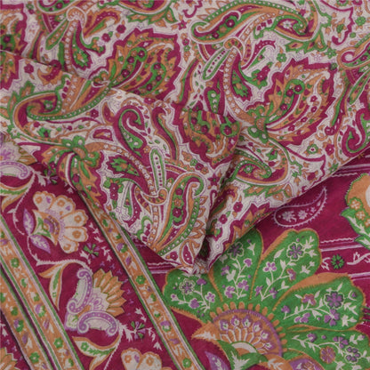 Sanskriti Vintage Pink Indian Blend Silk Sarees Printed Sari 6yd Craft Fabric