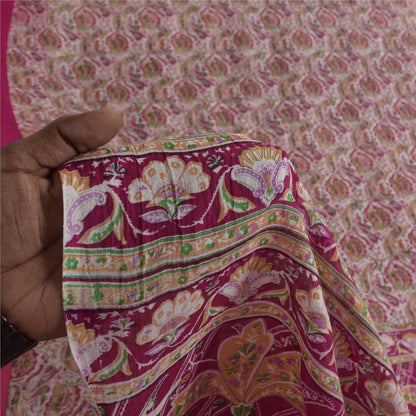 Sanskriti Vintage Pink Indian Blend Silk Sarees Printed Sari 6yd Craft Fabric