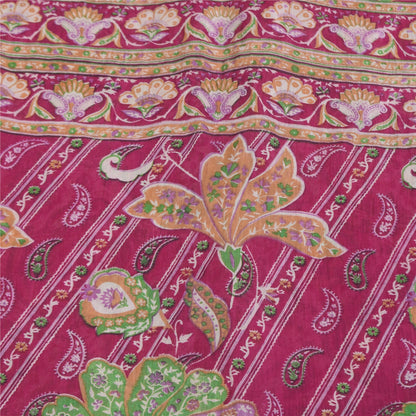Sanskriti Vintage Pink Indian Blend Silk Sarees Printed Sari 6yd Craft Fabric