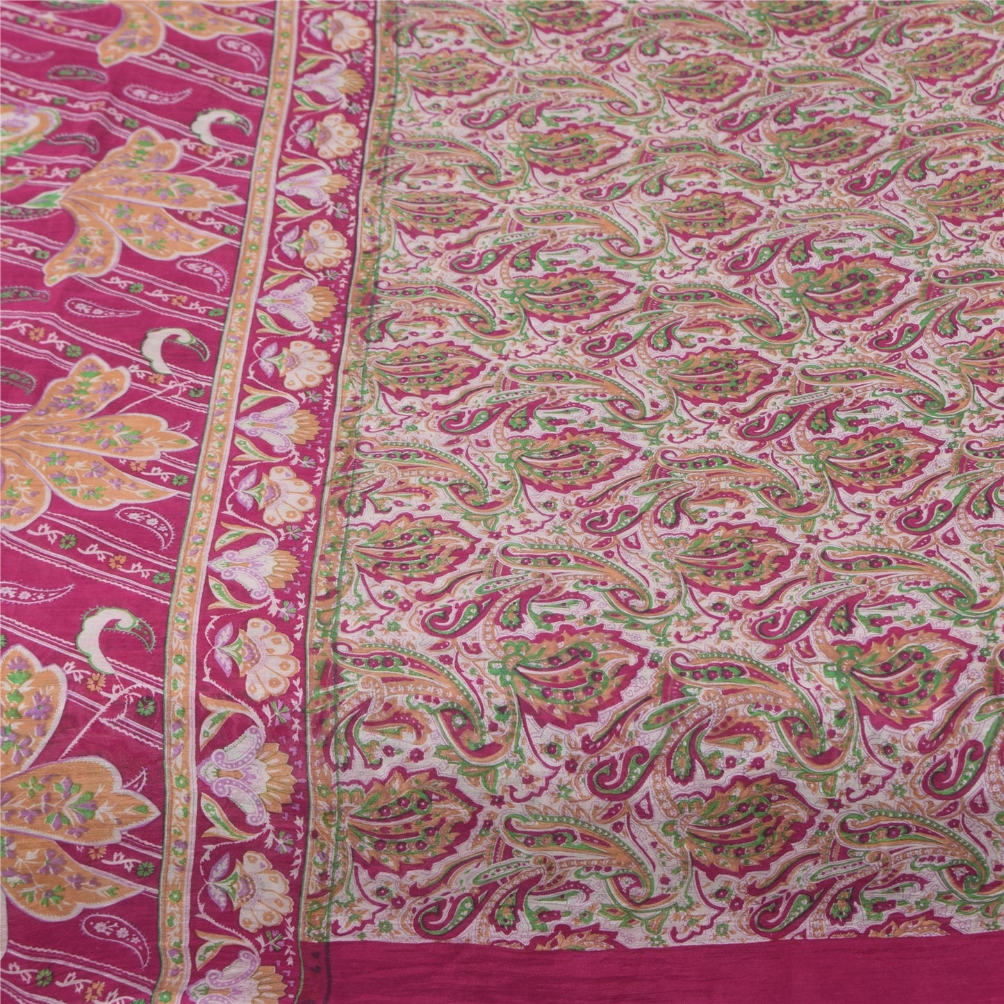 Sanskriti Vintage Pink Indian Blend Silk Sarees Printed Sari 6yd Craft Fabric