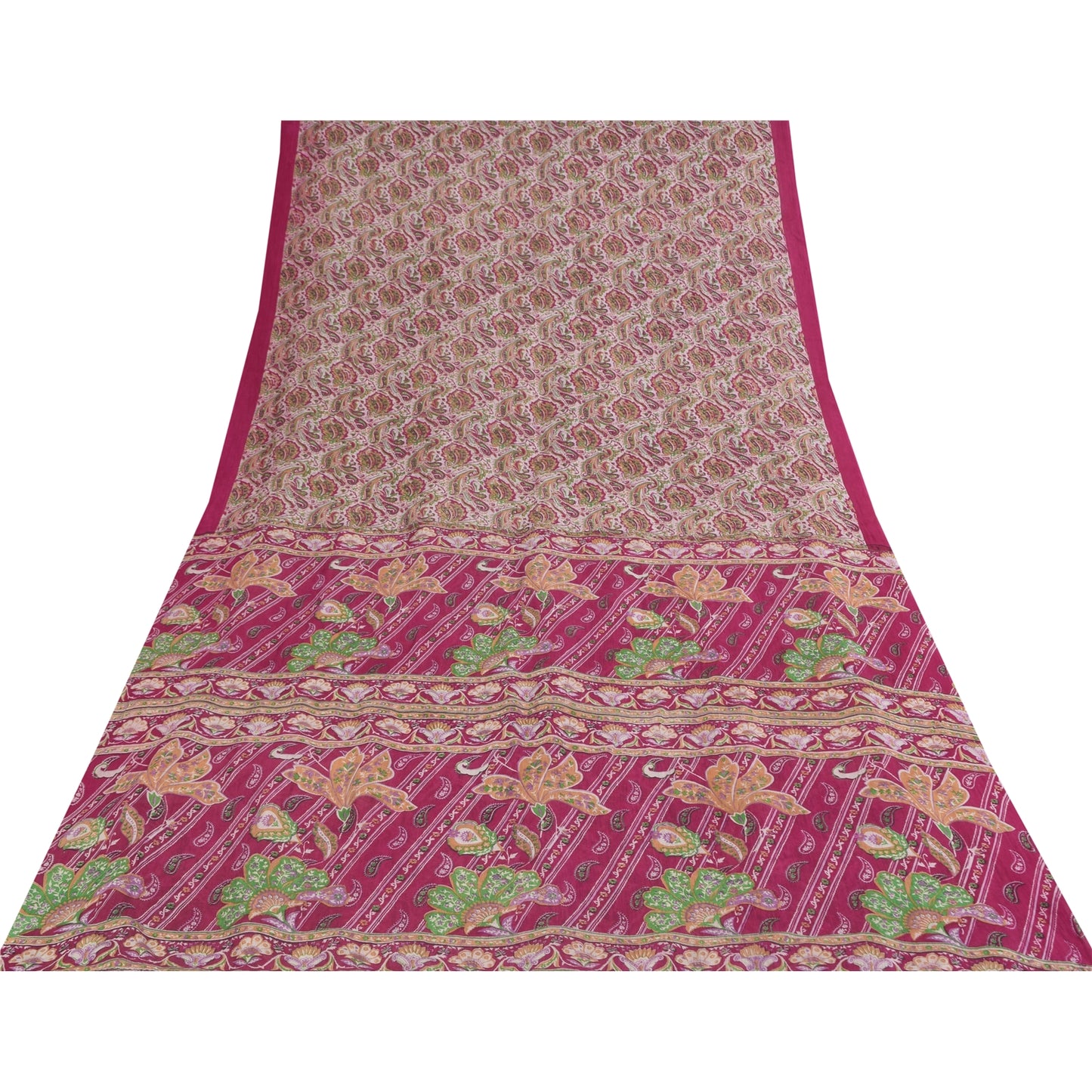 Sanskriti Vintage Pink Indian Blend Silk Sarees Printed Sari 6yd Craft Fabric