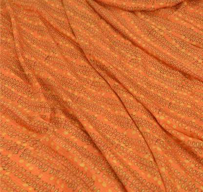 Sanskriti Vintage Orange Pure Silk Sarees Printed Sari Floral 5yd Craft Sustainable Fabric