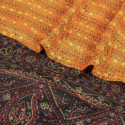 Sanskriti Vintage Orange Pure Silk Sarees Printed Sari Floral 5yd Craft Sustainable Fabric
