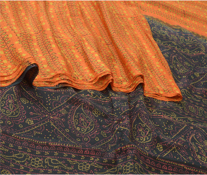 Sanskriti Vintage Orange Pure Silk Sarees Printed Sari Floral 5yd Craft Sustainable Fabric