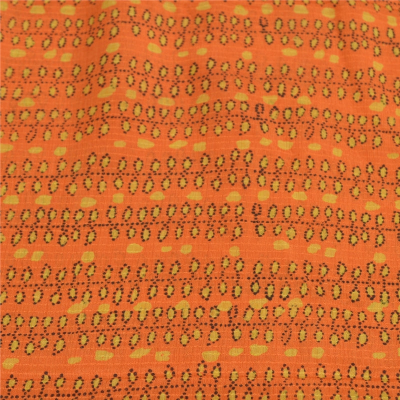Sanskriti Vintage Orange Pure Silk Sarees Printed Sari Floral 5yd Craft Sustainable Fabric