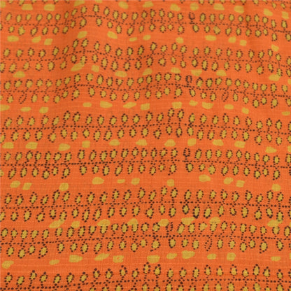 Sanskriti Vintage Orange Pure Silk Sarees Printed Sari Floral 5yd Craft Sustainable Fabric