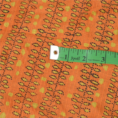 Sanskriti Vintage Orange Pure Silk Sarees Printed Sari Floral 5yd Craft Sustainable Fabric