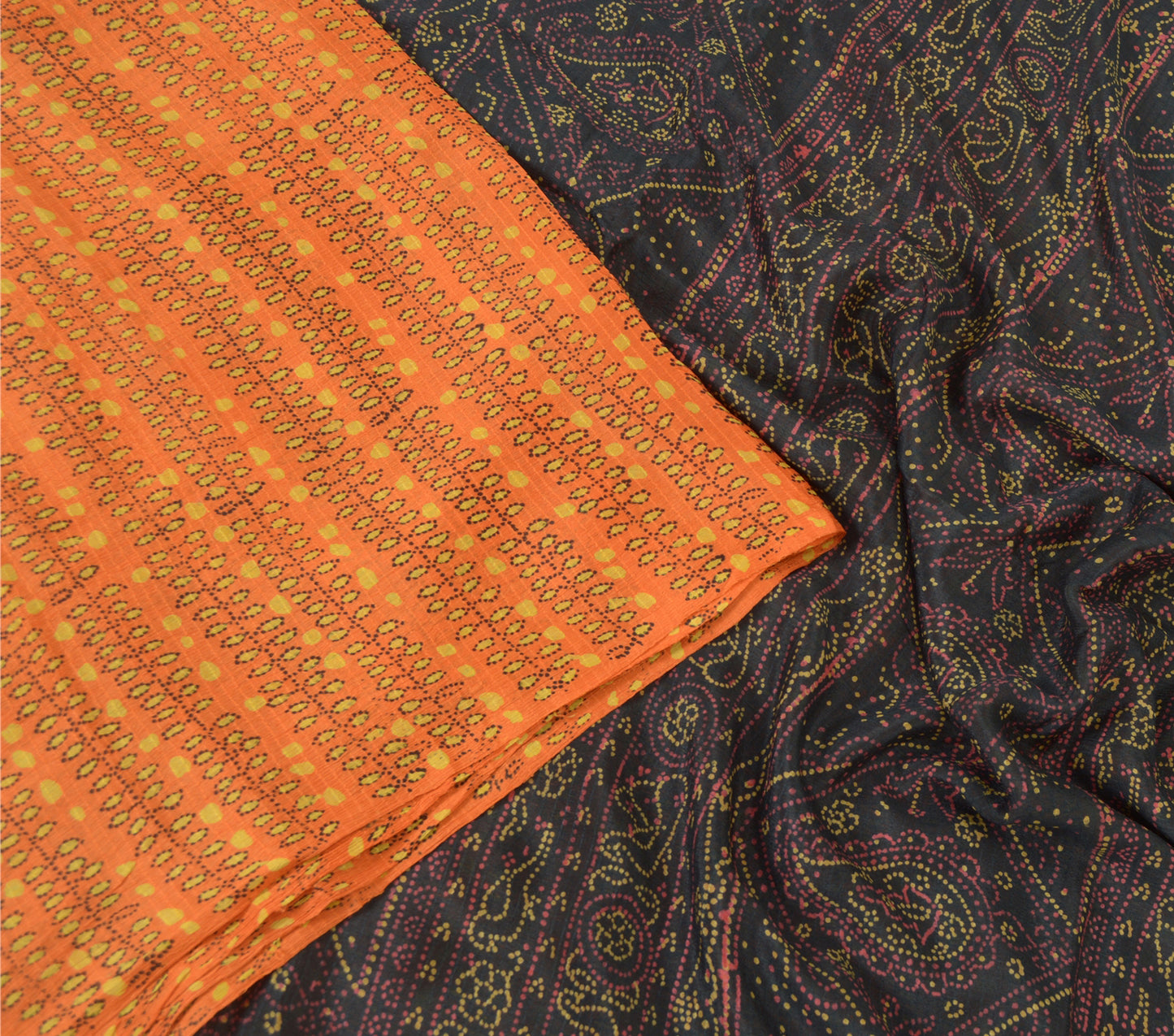 Sanskriti Vintage Orange Pure Silk Sarees Printed Sari Floral 5yd Craft Sustainable Fabric